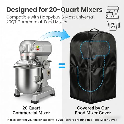 Commercial Food Mixer Cover,For Commercial Mixers 20QT and under,High Density Waterproof and Dustproof Mixer Black Cover（only cover) - size: Suitable for 20-quart