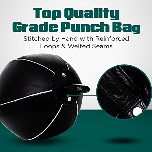 Genuine Leather Double End Boxing Punching Bag - Speed Striking & Dodge Training Ball for MMA, Muay Thai, Boxing, Gym Workout - Includes Cords & Hooks for Easy Setup - size: 9 Inch