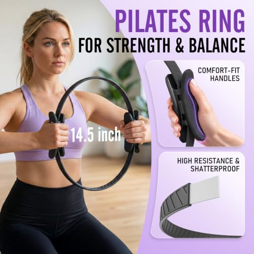 JKSHMYT Pilates Ring Kit for Women, Pilates Equipment – 14.5" Home Magic Circle Workout with Pilates Ball,Resistance Bands,Better me Pilates Essentials Starter Set for Beginners Toning Shape Full Body - color: Dark, size: 10 pcs Kit