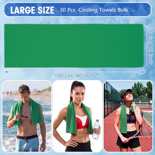 Hosuly 30 Pack Cooling Towels, 40"x12" Ice Breathable Soft Chilly Sweat Rag Microfiber Workout Rags for Gym Cooling Towels for Neck and Face for Yoga Golf Sport Running - color: Green
