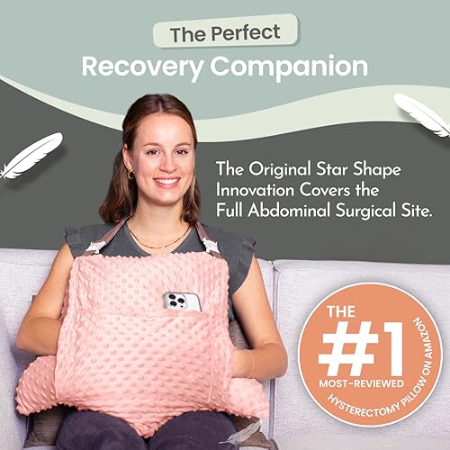 MOYOAMA Hysterectomy Pillow Post Surgery – Form-Fit Support Shield with Secure Straps, 2 Pockets, & Cozy Muff – After Hysterectomy Recovery Must-Haves, Post-Op C-Section Pillow Post Surgery Gifts - color: Rose Gold