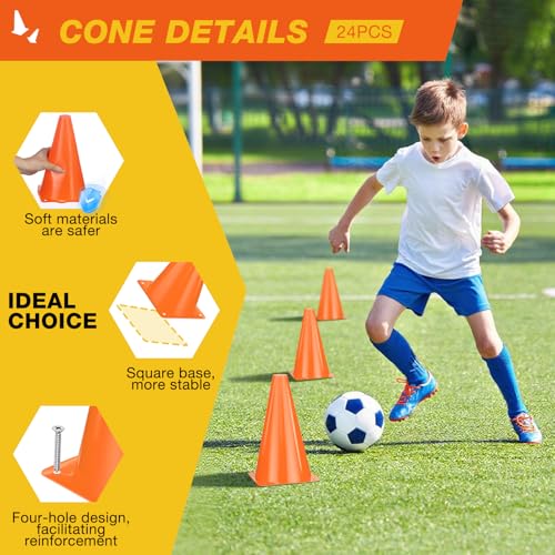 24pcs Cones 9 Inch Soccer Cones and Plastic Traffic Cones, Durable Cones for Sports Training, Ideal for Soccer, Basketball, Football, Skating, and Agility Drills Practice - color: orange