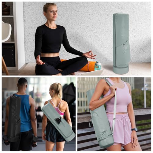 sportsnew Yoga Mat Bag, Full Zip Cargo Yoga Mat Carrier Bag with Drawstring Water Bottle Pocket and Bottom Wet Pocket, Exercise Yoga Mat Carrier Holder Multi-Functional Storage Bag Patent Pending - color: Gray, size: Medium pocket