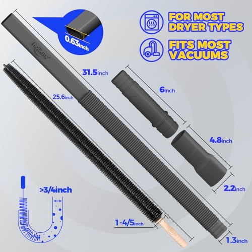 Holikme Dryer Vent Cleaner Kit 2Pack - Lint Vacuum Attachment & Brush | Black Dryer Vent Vacuum Hose Attachment & Brush Reach Deep Traps - Remove Hidden Lint, Speed Drying & Reduce Fire Risk - color: Black