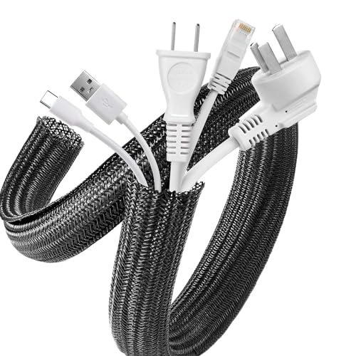 AGPTEK Cable Sleeve, 20ft - 1 inch Desk Cable Management Desk Cord Cover Organizer Wire Hider for Home Office Computer TV Wire Loom Tubing Pet Proof Cord Protector from Cat Dog Chewing, Black - color: Black, size: 1"-20ft