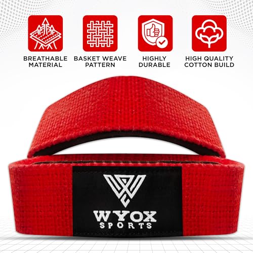 WYOX Figure 8 Lifting Wrist Straps for Weightlifting – Heavy Duty Padded Neoprene Wrist Support, Powerlifting & Strength Training Lift Straps for Deadlifts, Pull Ups, Rows, Shrugs, Gym Training Hand Grip Support for Bodybuilding - color: Red, size: Standa