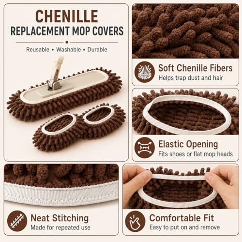 Mop Slippers Floor Cleaning Slippers Reusable Slipper Mop Covers Wearable Floor Cleaner for Household Indoor Use ,Brown - color: Brown