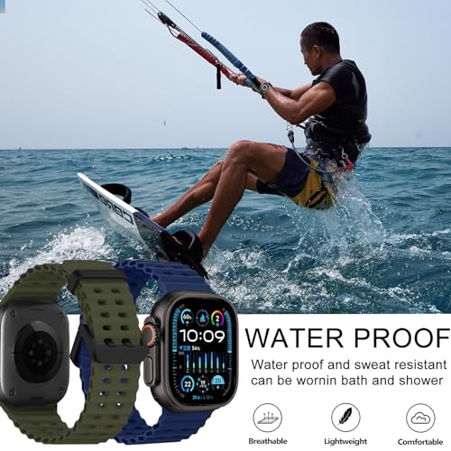 Ocean Silicone Sport Band - Compatible With Apple Watch Ultra 2/Ultra 49mm 45mm 44mm for Men Women, Breathable Soft Waterproof Strap for iWatch Series 10 46mm SE/9/8/7/6/5 - color: Ocean/Midnight Blue
