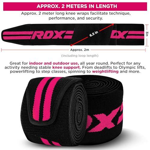 RDX Knee Wraps for Weightlifting, 78” Elasticated Straps Power Lifting Leg Press Support Gym Fitness Squats Workout Men Women - color: Pink Black