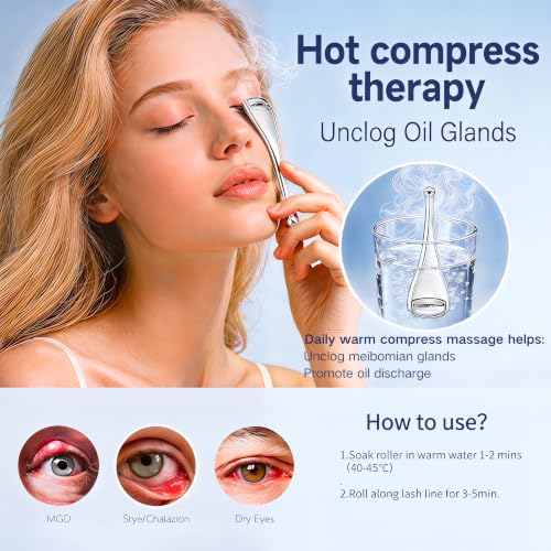 Metal Eye Roller for Dry Eye Relief & Puffy Eyes- Eyelid Roller for Chalazion,Stye,MGD Relief,Improves Meibum Flow and Unclogs Oil Glands,Gentle Meibomian Gland Expression for Blocked Eyelid Glands