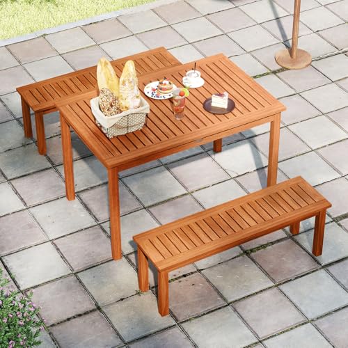 Tangkula Outdoor Wood Bench, 2-Person Backless Patio Garden Bench with Slatted Seat, Front Porch Dining Seating Furniture for Deck, Yard and Park (1) - size: 45"