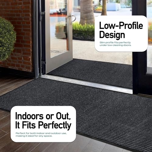 Durable Rubber Door Mat - Heavy Duty, Indoor/Outdoor, Easy Clean, Waterproof, Low-Profile Mat for Entry, Patio, Garage - Stylish (Charcoal, 10' x 3' (Mud Trapper)) - color: Charcoal, size: 3 x 10 feet