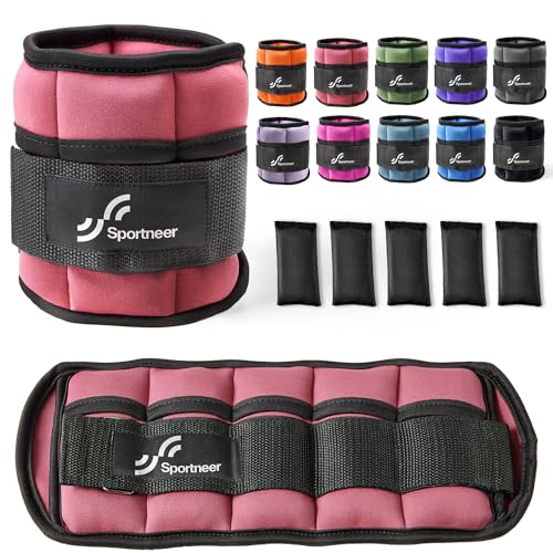 Sportneer Adjustable Ankle Weights Set - 1 Pair (2-10 lbs) Removable Sandbags for Women & Men, Comfortable Neoprene Leg Weights for Walking, Running, Pilates, Yoga, Home Workout & Physical Therapy - color: Peach Pink