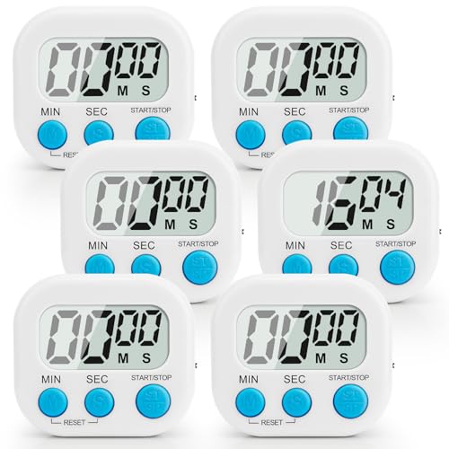 6 Pack Digital Kitchen Timer Multi-Function Magnetic Timers Classroom Timer for Kids Loud Alarm Big LCD Display Electronic Count Up Countdown Timers for Cooking, Classroom, Exercise, Meeting, White - color: White