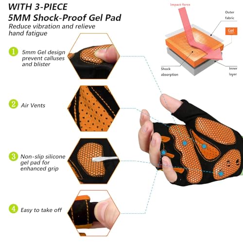 MOREOK Cycling Gloves Bike Bicycle Gloves, Half Finger 5MM Gel Anti-Slip | Biking Gloves for Men Women Gym workout exercise Motorcycle Hiking Rowing Outdoor Sports - color: Orange, size: Medium