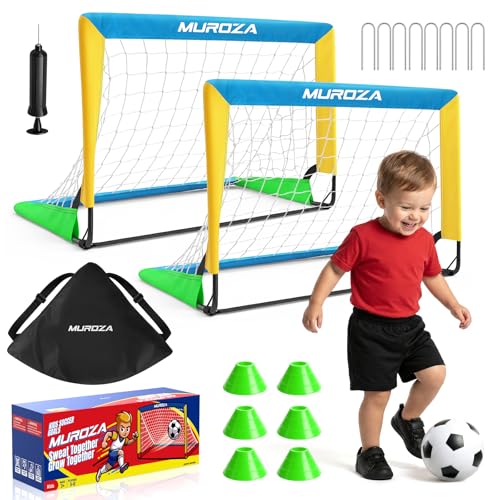 Kids Soccer Goal, Soccer Goals for Backyard Set | 2 Pack 2x1.5ft Portable Pop Up Soccer Nets with Ball and Cones, Soccer Training Set for Toddlers, Indoor & Outdoor Games - color: Blue, Yellow, Green