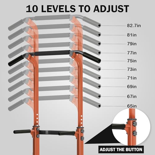 SogesHome Power Tower Pull Up Bar and Dip Station, Height Adjustable Dip Stand Exercise Machine for Home Gym, Multi-Functional Free Standing Strength Training Fitness Workout Station - color: Orange