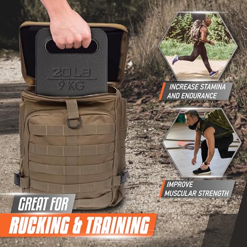 Yes4All Cast Iron Rucking Weight for Backpack, Training Weight Plate with Ergonomic Rounded Handle, Protective Glossy Finish for Weighted Walking, Hiking, Rucking, Resistance Workout - style: H. 2x10LB