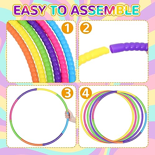 Sratte 12 Pcs Toy Hoop for Kid Detachable Adjustable Toy Hoop Colored Hoop Exercise Ring Plastic Circle for Kid Teen Gymnastics Dog Agility Equipment, Require Self Assembly(Stylish Colors, 24 Inch) - color: Stylish Colors, size: 24 Inch