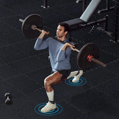 Upgraded 100% Rubber Flooring 0.6in Extra Thick - Interlocking Puzzle Floor Tiles for Home Gym Heavy Workout Equipment - Rubber Floor Tiles Non-Slip - Noise Reduction & Shock Bsorption - 6Pcs
