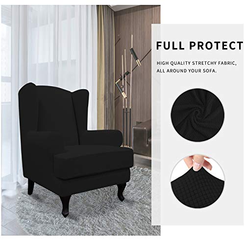Easy-Going Stretch Wingback Chair Sofa Slipcover 2-Piece Sofa Cover Furniture Protector Couch Soft with Elastic Bottom, Spandex Jacquard Fabric Small Checks, Black - color: Black
