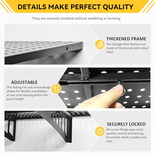 2-Pack 1.97x2.95ft Adjustable Garage Wall Shelving,800 lb Load Capacity Heavy Duty Wall Mounted Storage Shelf，Metal Floating Shelves for Garage，Used in basements, Storage Rooms, Work Areas - size: 2-Pack 1.97x2.95ft