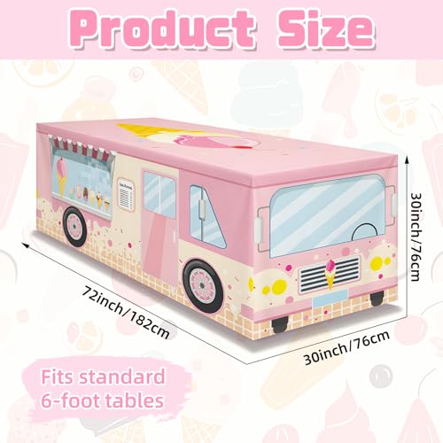 6FT Ice Cream Truck Tablecloth, Pastel Dessert and Sweet Treat Print Washable Reusable Fabric Table Cover for Kids’ Birthday Table Decor, Summer Party Supplies, and Ice Cream Bar Decorations - color: Ice Cream