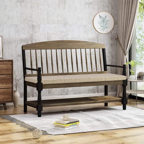 baibu 42 Inch Classic Solid Color Bench Cushion with Ties, Non-Slip Indoor Outdoor Rectangle Bench Seat Cushion Standard Size Foam Pad with Machine Washable Cover (Pure Beige, 42x16x1.5in) - color: Beige, size: 42x16x1.5 Inch (Pack of 1)