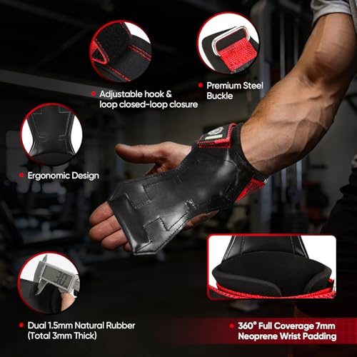 Weight Lifting Straps (Pair) JUPITER Non-Slip Wrist Support for Deadlifts & Powerlifting - color: Red, size: M