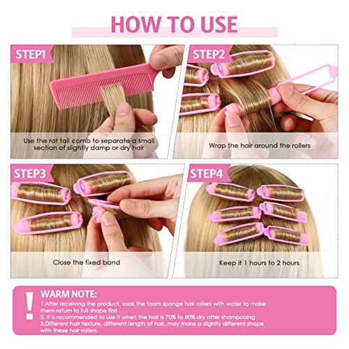 Syhood 43 Pcs Foam Sponge Hair Rollers Women 0.59 Inch Soft Sleeping Curlers Flexible Sponge Curler Tool and Rat Tail Comb for Hair Styling Hairdressing Overnight Curl and Volume(Pink) - color: Pink