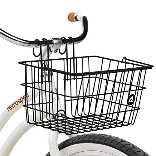 Retrospec Apollo-Lite Lift-Off Bike Basket - Detachable Steel Handlebar Basket with Carrying Handle for Commuting, Shopping & Beach Trips - 14.5in x 9.5in Weather-Resistant Biking Gear - color: Black