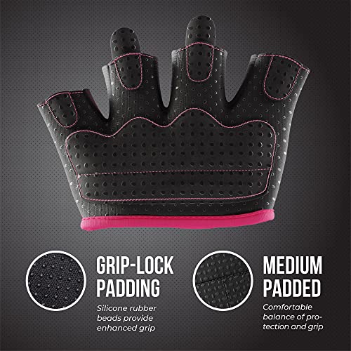 Contraband Pink Label 5537 Womens Micro Weight Lifting Gloves w/Grip-Lock Silicone Padding (Pair) - Minimalist Half Gloves - Apple Watch Friendly - color: Pink, size: Medium