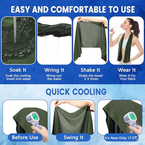 Hosuly 100 Pack Cooling Towels, 40"x12" Cooling Towels for Neck and Face Breathable Soft Chilly Sweat Rag Microfiber Sport Rags for Gym Yoga Golf Running - color: Olive Green