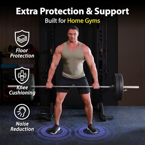 AIRHOP 1'' Ultra-Thick 48 Sq Ft Rubber Top Gym Flooring for Home Gym | 12 Tiles, High Density EVA Foam, Waterproof & Non-Slip Rubber, Interlocking Puzzle Mats, Heavy Duty Floor Protection, 24"x24" - color: Black, size: 48 Sq Ft (12 Tiles)