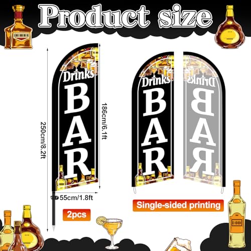Mindsoft 2 Pack Bar Drinks Feather Flag 8.2 Feet Tall Advertising Swooper Flag Banner Stand Signs with Pole and Ground Stake for Outdoor Business Market Store - style: Bar Drinks