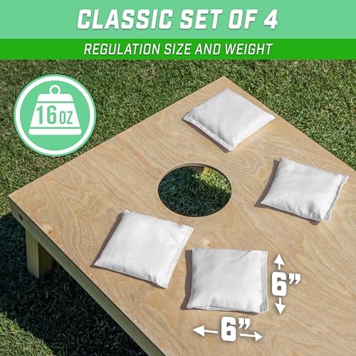 GoSports Classic Cornhole Bean Bags Set of 4-16 Colors Available - Regulation All Weather, Mix and Match - color: White