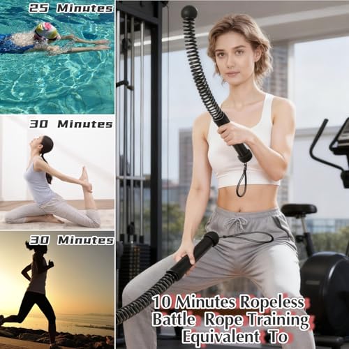 Weighted Ropeless Battle Ropes,Cordless Workout Ropes for Home Gym, Portable Exercise Rope for Strength Building, HIIT and Low-Impact Aerobic Training for Women&Men (Black) - color: Black