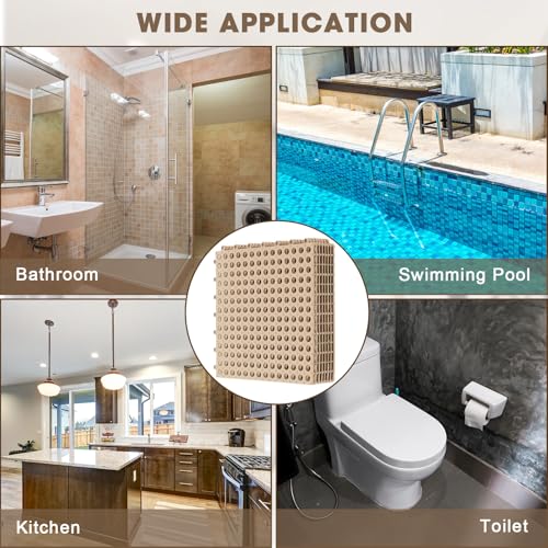 Drydiet 8 Pack Drainage Tiles Modular Interlocking Floor Tiles with 1 Pc Plastic Hammer 12" x 12" Cushion Mat Non Slip Rubber Floor mat with Holes for Pool Bathroom Deck Kitchen Patio (Beige) - color: Beige
