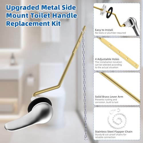 Hibbent Metal Side Mount Toilet Handle Replacement Kit, Chrome | Upgraded Metal Flush Lever, Universal Toilet Flush Handle Fit Side Tanks, Stainless Steel Flapper Chains, 4 Adjustable Holes - color: Chrome, style: Classic Side Mount