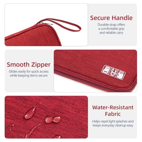Cord Organizer Travel Case, Cable Organizer Bag for Chargers, USB Cables, Power Bank & Electronics Accessories, Portable Tech Organizer Pouch with Mesh Pockets, Water Resistant Travel Gear Bag - color: red, size: S