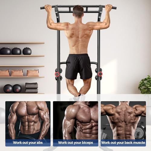 BangTong&Li Power Tower, Pull Up Bar Dip Station/Stand for Home Gym Strength Training Workout Equipment - color: Black-02
