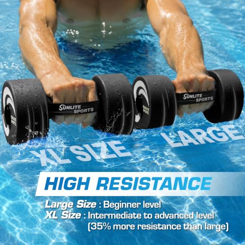 Sunlite Sports Water Weights Pool Exercise Dumbbells, Water Aerobic Equipment, High-Density EVA-Foam Dumbbell with Handle Strip, Aqua Therapy, Pool Fitness, Water Exercise, Set of 2 - color: Black Performance, size: X-Large