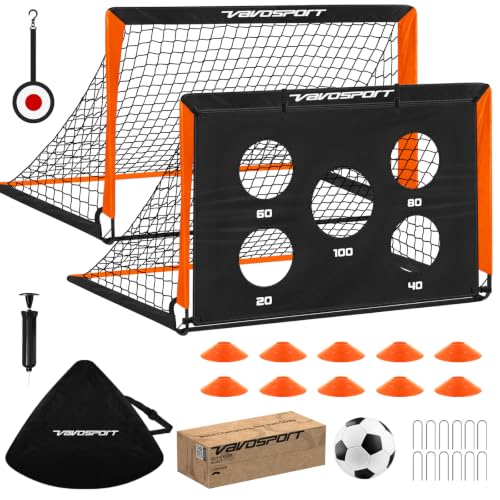 2 Pack Kids Soccer Goals for Backyard Set, 4x3 ft Portable Pop Up Soccer Goal, Kids Soccer Net Training Equipment with Soccer Target, Ball, Cones, for Ages 3-12 Outdoor Sports Games Gifts - color: Black Orange