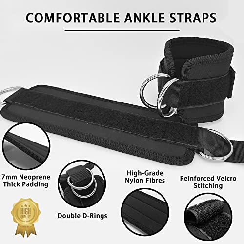 Fitness Ankle Straps for Cable Machines, 2 Pack Comfortable Adjustable Padded Ankle Wrist Cuffs, Kickback Glute Workouts for Men Women, D-Ring Leg Straps with Neoprene Padding - color: black