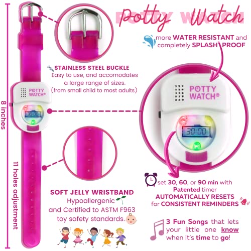Potty Watch for Kids Potty Training - Potty Training Watch with Battery Replacement Kit - Potty Watch with 3 Fun Flashing Lights and Music - Potty Watch Remind Kids Every 30, 60 or 90 Minutes, Pink - color: Pink, size: Watch + Battery Replacement Kit