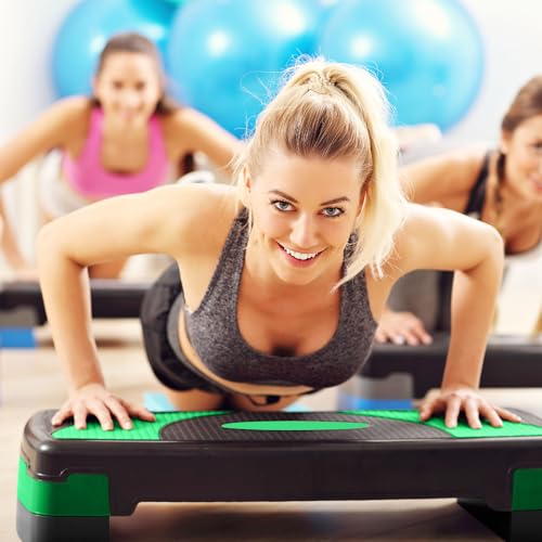BalanceFrom Aerobic Step Platform Trainer with Adjustable 3-Level Risers, 400 Pound Weight Capacity – Non-Slip Exercise Stepper for Cardio, Strength, and Fitness Workouts, 31", Multiple Colors - color: Green
