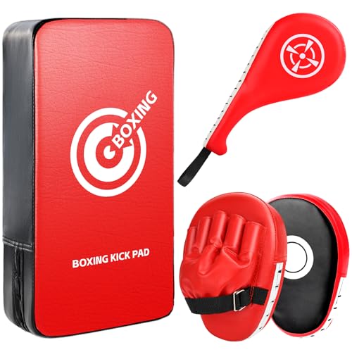 Punching Mitts Kick Pack Set, Boxing Pads Curved Focus Punching Mitts Kickboxing Striking Target Pads for Kids Men Women, Martial Arts Training Equipment for Boxing Taekwondo Karate Muay Thai - style: 3 in 1 Boxing Equipment Kit