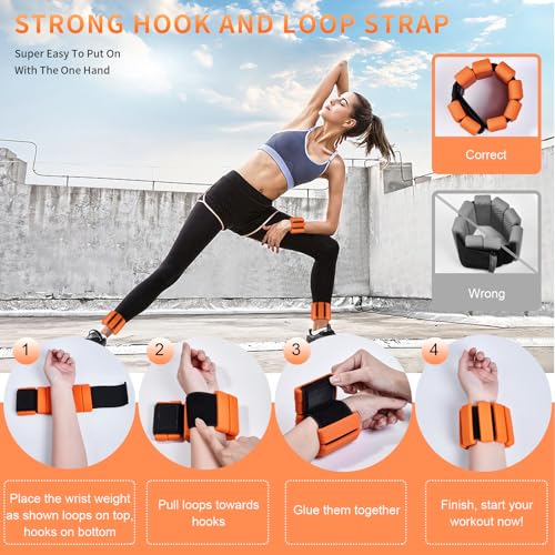 Wrist & Ankle Weights for Women, Wearable Strong Arm & Leg Weights Set of 2(1Lbs Each), Adjustable Ankle Weights for Walking, Yoga, Dance, Barre,Gym,Exercise,Pilates,Walking Running - color: Orange