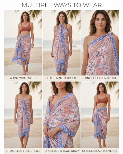 Beach Cover Ups for Women, Cotton Sarong Wrap Pareo | 100% Cotton Sarong Wraps For Women, 73 x 44 In. Pareo Beach Wrap, Bikini Cover Up, Bathing Suit Cover Up, Resort Wear - color: White 4