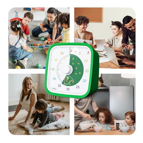 Yunbaoit Dinosaur Visual Timer for Kids, 60-min Countdown Timer, Green | Protective Case, No Ticking, Mute and Ringing Alarm Available, Time Management Tool, Low Power Reminder, for Study,Game,Work - color: Green Dinosaur